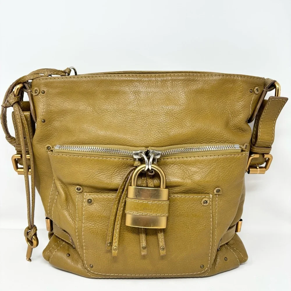 Chloé Paddington Hobo Tan Grained Leather Padlock Shoulder Bag Vintage Y2K